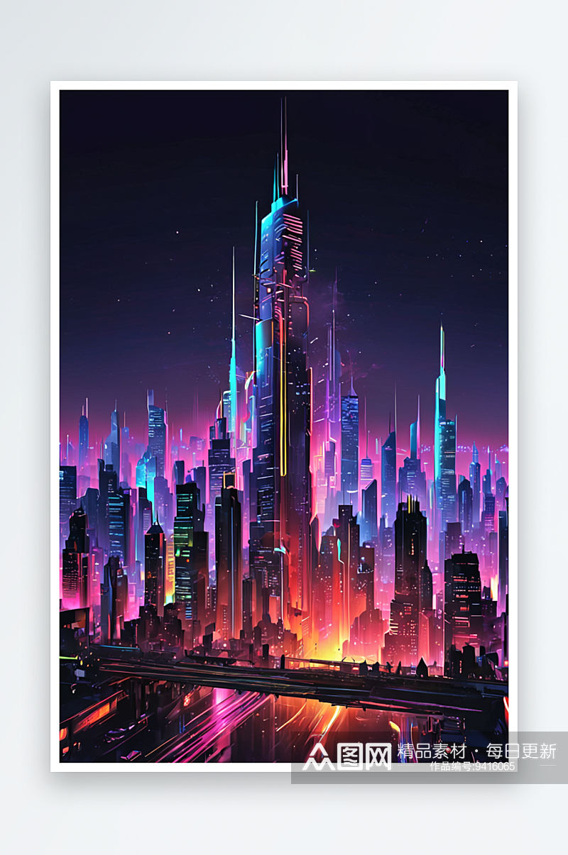 数码夜晚霓虹城抽象图形海报背景图片素材