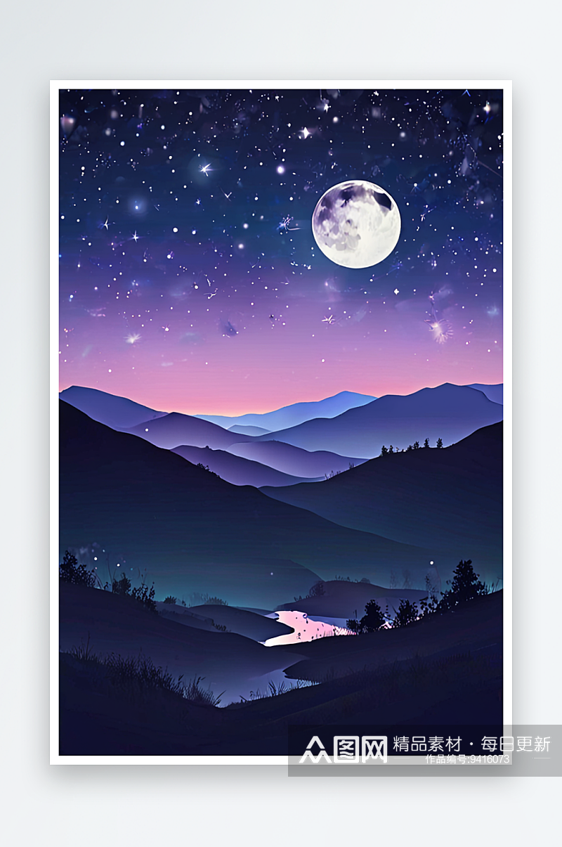 数码平静夜晚星星月亮抽象图形海报背景图片素材