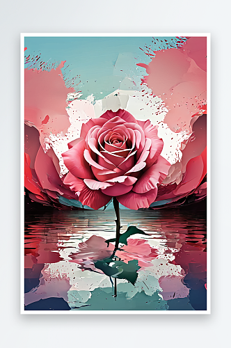 数码玫瑰色那插画抽象图形海报背景图片