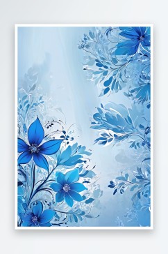 数码复古蓝色花卉装饰抽象图形海报背景图片