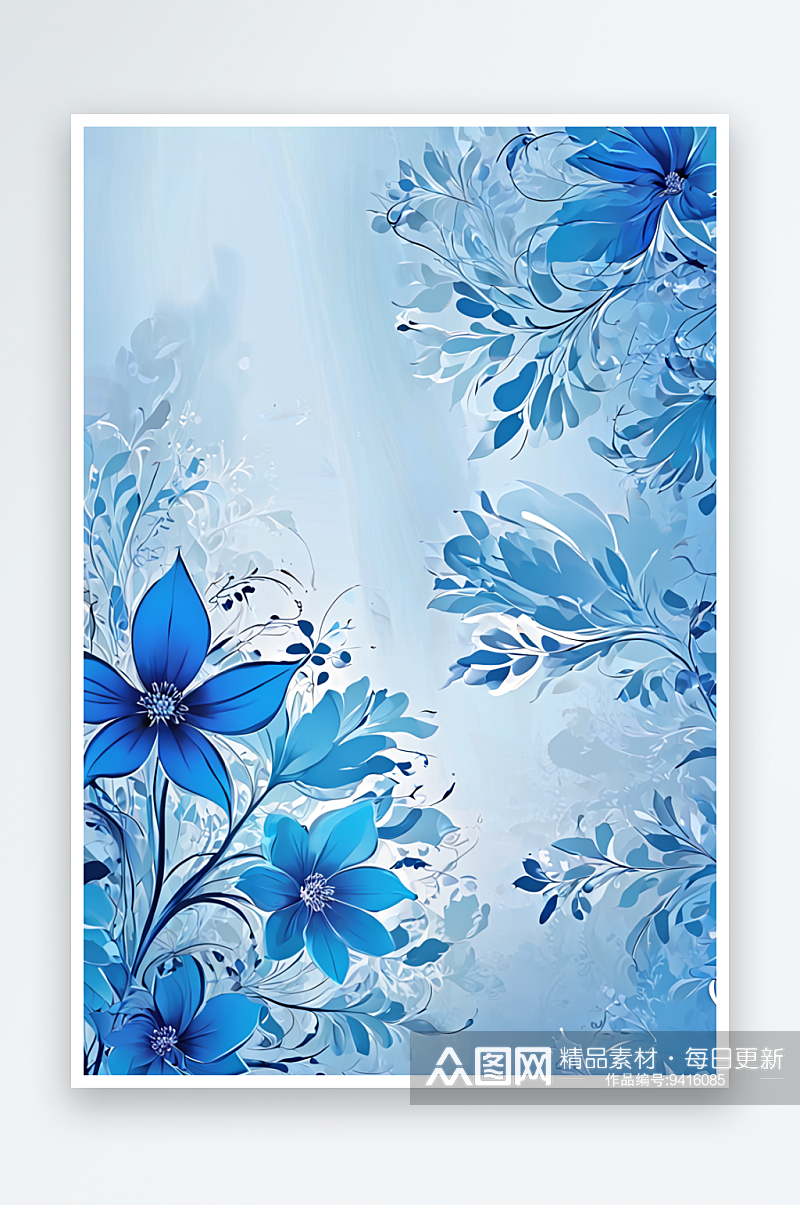数码复古蓝色花卉装饰抽象图形海报背景图片素材