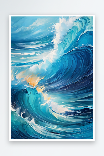 平静蓝色海洋海浪抽象油画风格壁纸背景图片