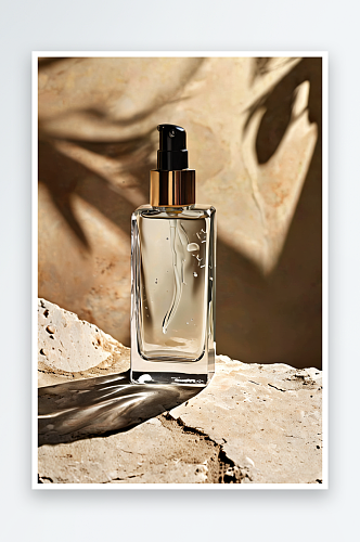 美容产品透明液体石材上自然背景阴影图片