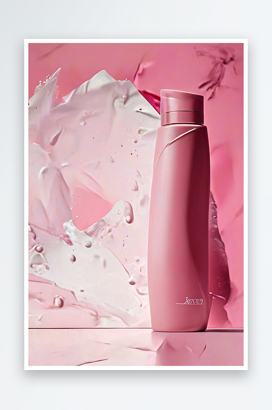 美容产品瓶子洗发水粉红色抽象背景图片