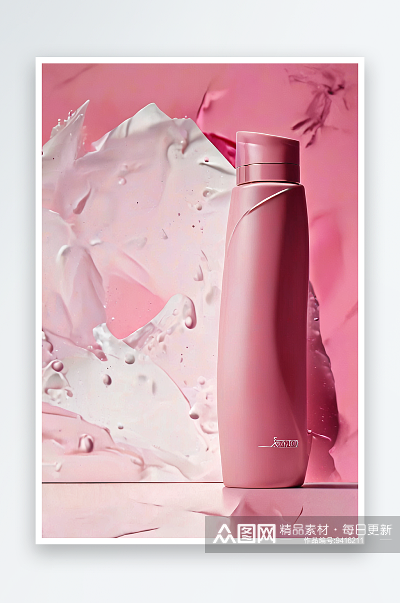 美容产品瓶子洗发水粉红色抽象背景图片素材