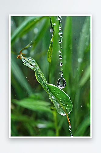 绿色叶子纯净水滴谷雨图片