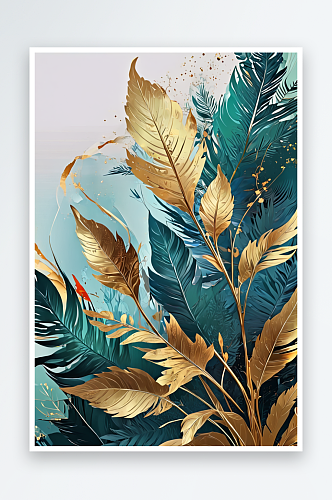 数码金箔叶子植物装饰抽象图形海报背景图片