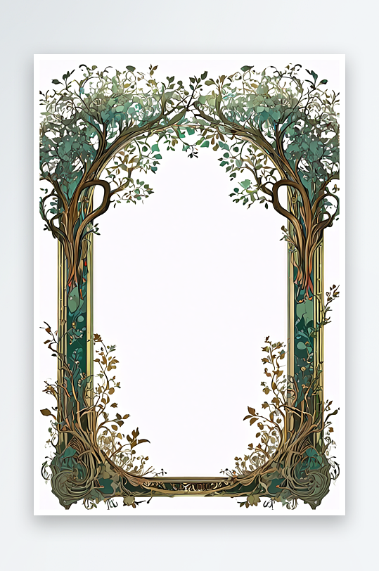 数码复古新艺术风格树木边框装饰抽象图形海