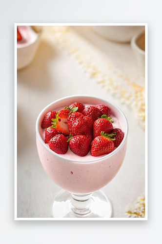 一杯草莓酸奶近景特写