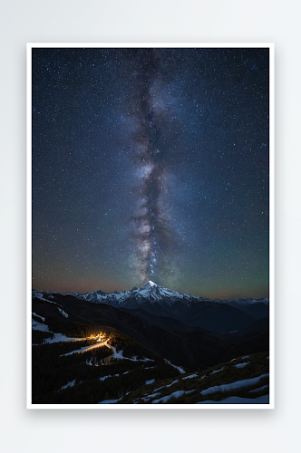 雪山与冬季星空近景特写