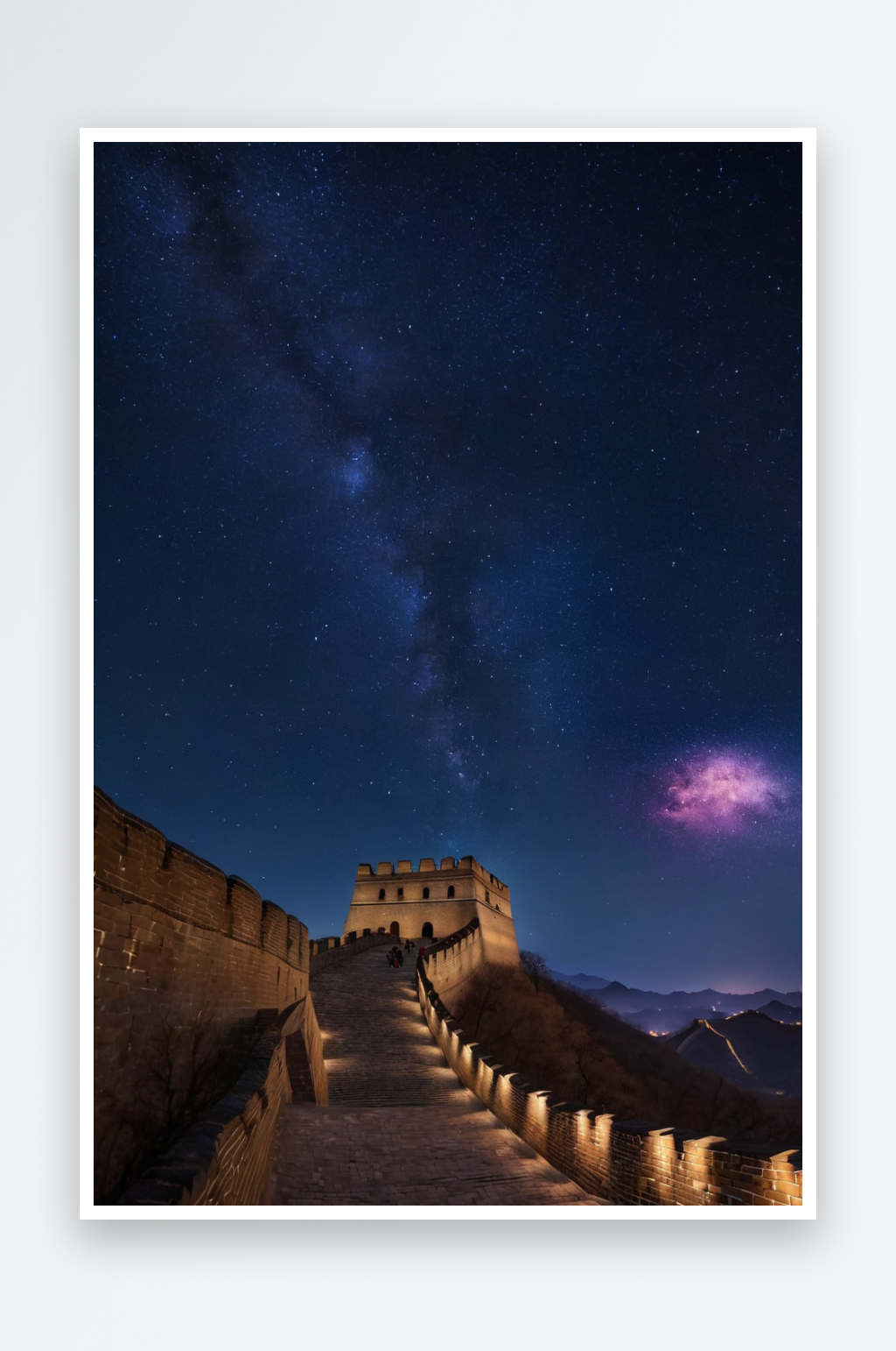 星空下明长城近景特写素材