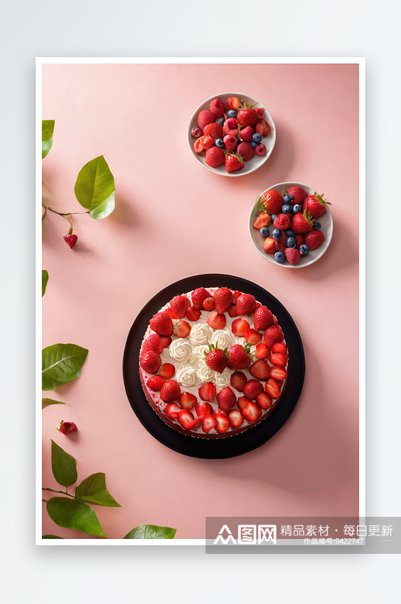 夏天草莓蛋糕近景特写素材
