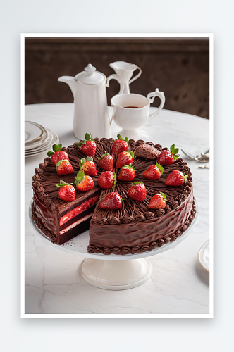 巧克力草莓蛋糕近景特写