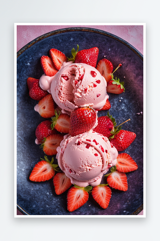 漂亮草莓冰激凌近景特写