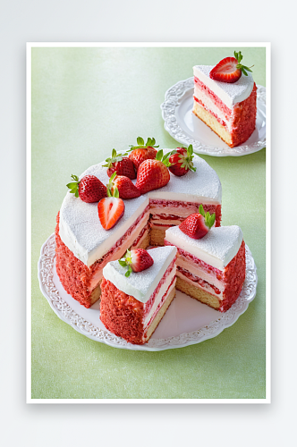 粉红色草莓蛋糕近景特写