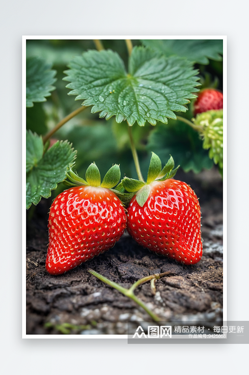 草莓园草莓近景特写素材