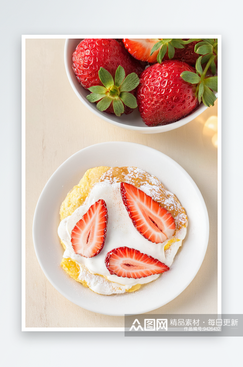 草莓吃早餐近景特写素材