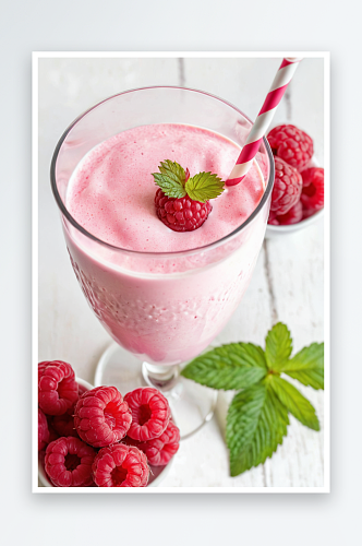 一杯覆盆子草莓奶昔