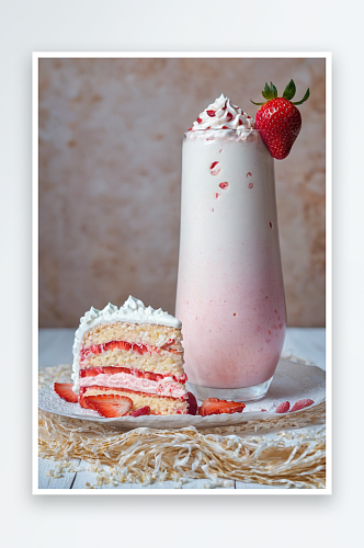 夏天蛋糕草莓奶昔