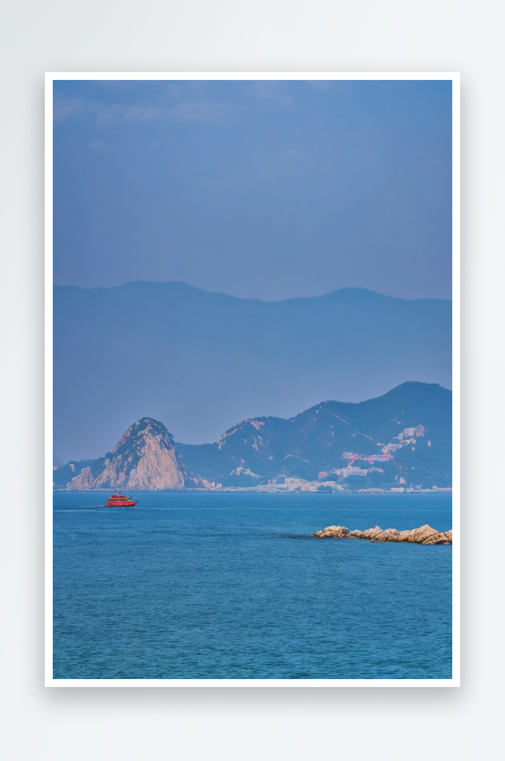 山上远眺港口风景素材