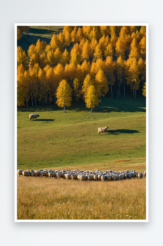 秋天草原上牛羊马群