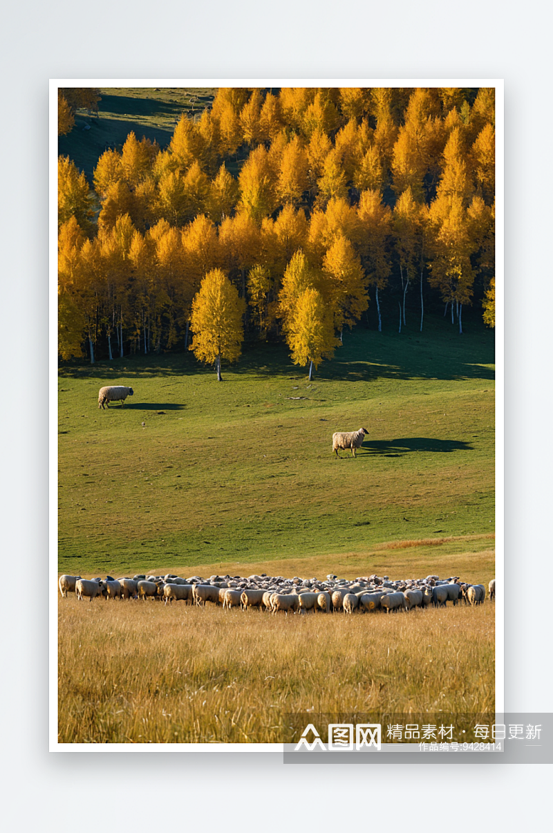 秋天草原上牛羊马群素材