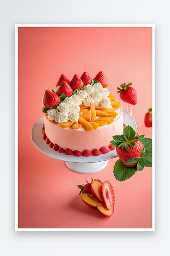 奶油蛋糕草莓黄桃