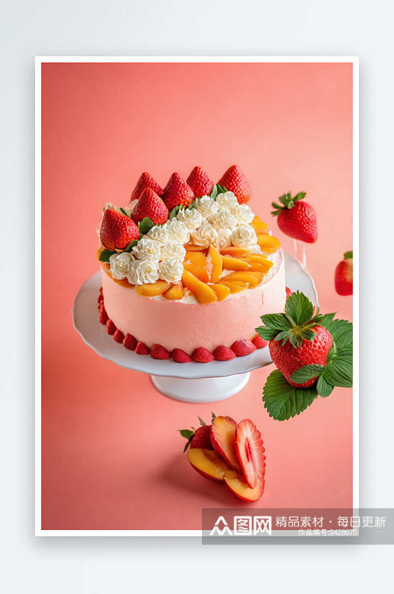 奶油蛋糕草莓黄桃素材