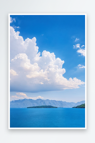 湖蓝天白云天空背景