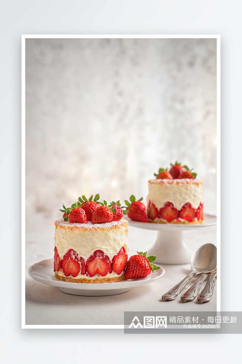 法式迷你草莓蛋糕素材