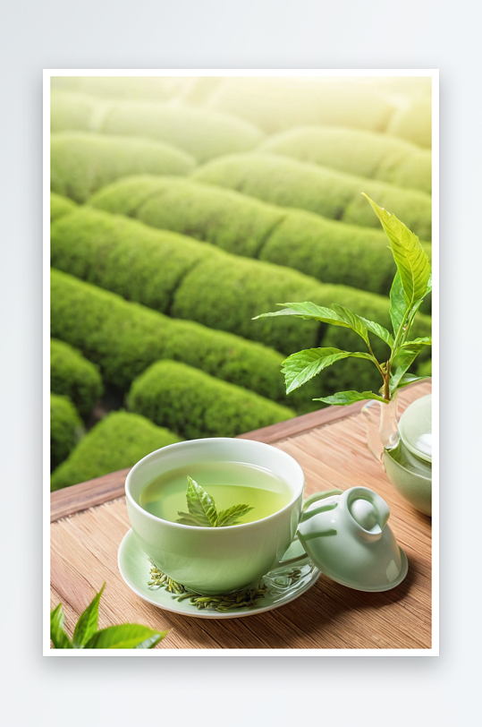 茶园背景一杯绿茶