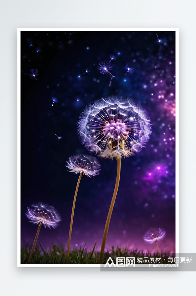 紫色星光背景下梦幻蒲公英手机壁纸素材