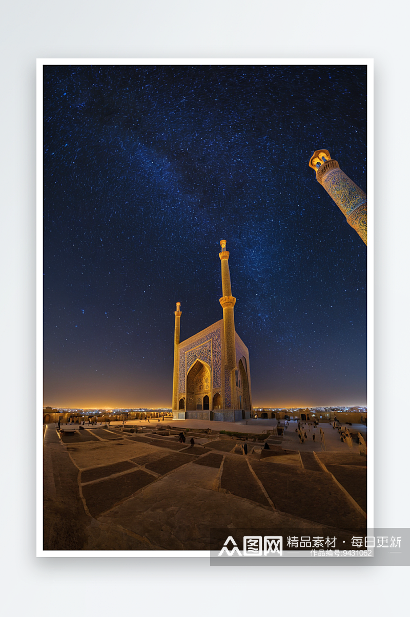 伊朗伊斯法罕达马尼夜空中星迹美景素材