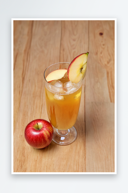 一杯苹果汁新鲜水果经典地装饰木桌上作为甜