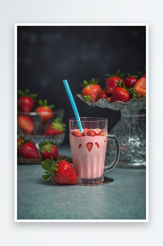 一杯草莓奶昔草莓