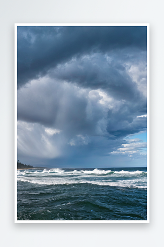 阳光海岸一个刮风下午远处海浪暴风雨