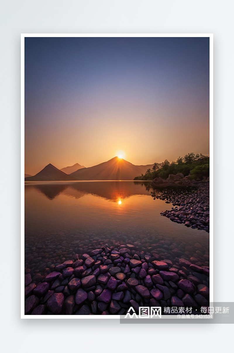 玄武湖畔看紫金山日出素材