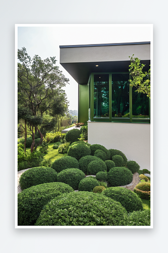 现代别墅细节有花园绿色窗户房子
