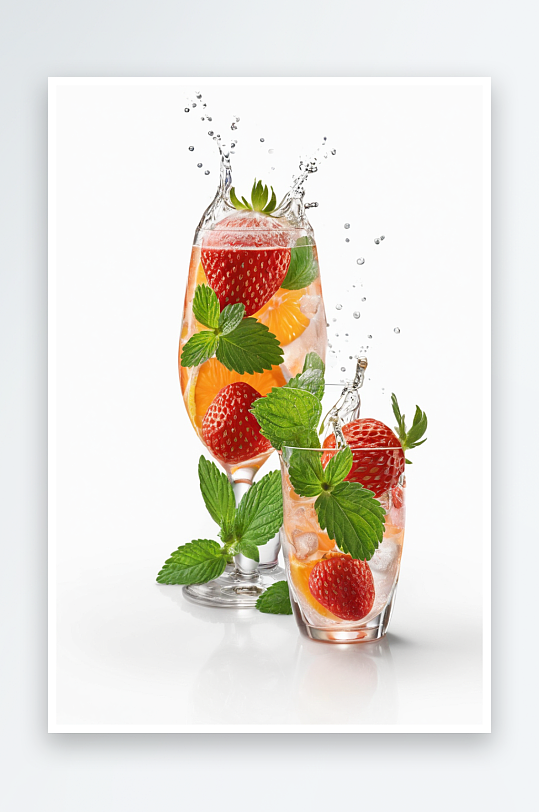 水中加入冰块草莓薄荷酸橙可以排毒清爽夏日