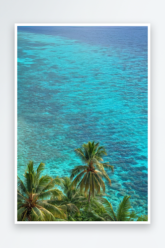 竖构图热带带椰子树棕榈树前景碧绿海面背景