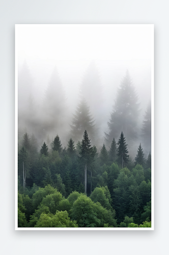 森林树木后面浓雾垂直视图