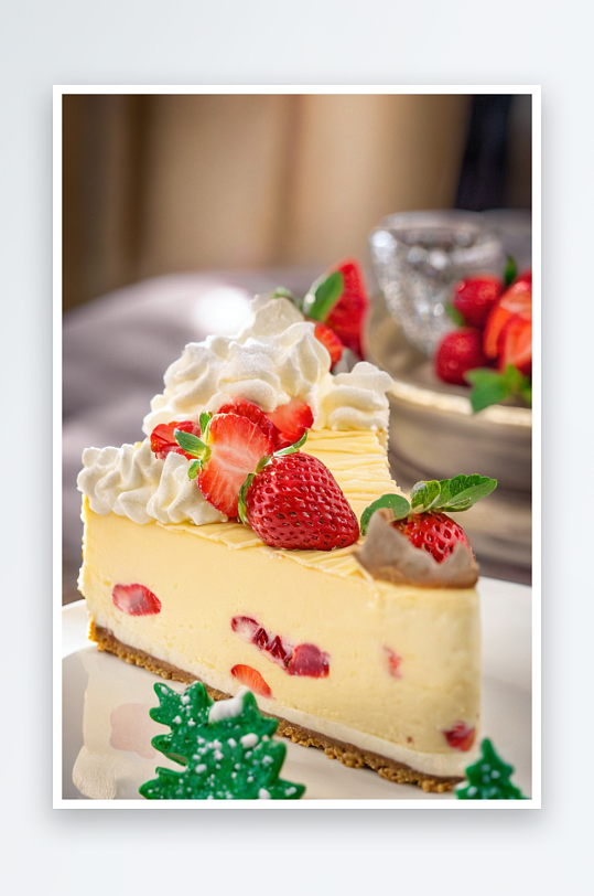 庆祝圣诞节草莓芝士蛋糕