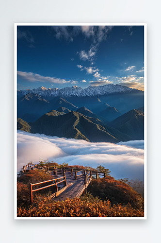 晴朗天气川西子梅垭口雪山观景台日出云海