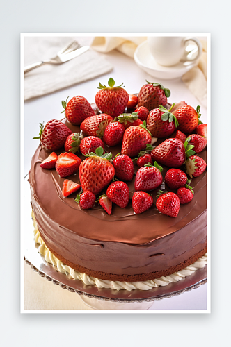 巧克力草莓蛋糕配香草奶油巧克力蛋糕