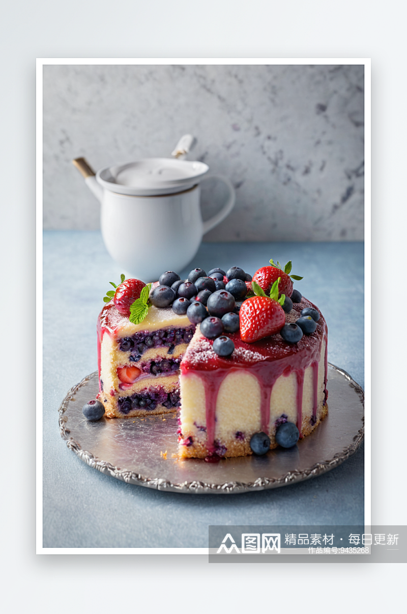 葡萄蓝莓蛋糕半弗雷多草莓蛋糕素材