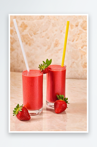 两杯草莓冰沙摩尔多瓦桌上饮料特写镜头