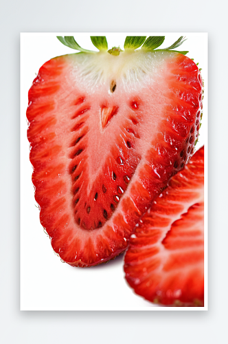 两半草莓图像切开果肉内夏季水果