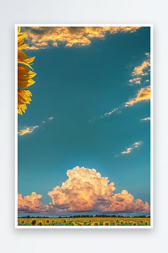 蓝天下有彩云向日葵背景插画竖图