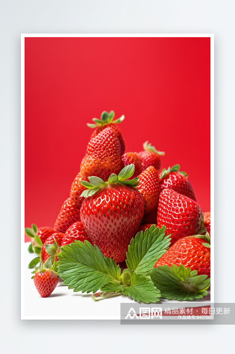 红色背景采摘种植草莓农民素材