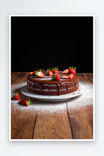黑色背景前草莓蛋糕巧克力蛋糕